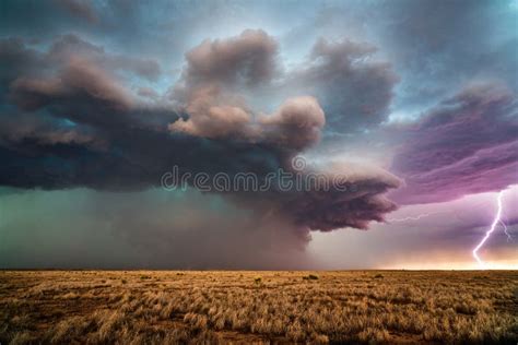 Supercell Thunderstorm Over a Field Stock Image - Image of dark ...