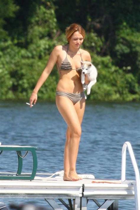 Bikini Babe Miley Cyrus Smokes A Cigarette On Orchard Lake Michigan