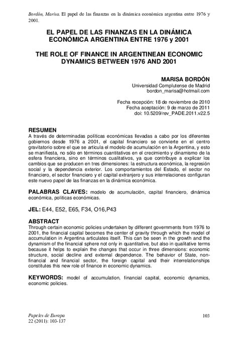 Pdf El Papel De Las Finanzas En La Dinámica Económica Argentina Entre