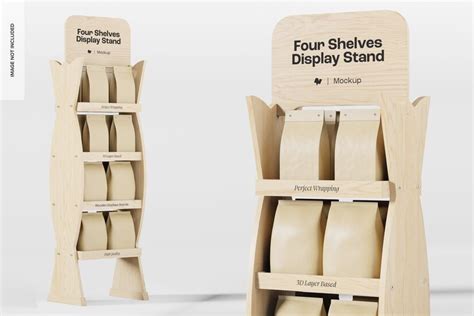 Premium Psd Four Shelves Wooden Displays Mockup Front View