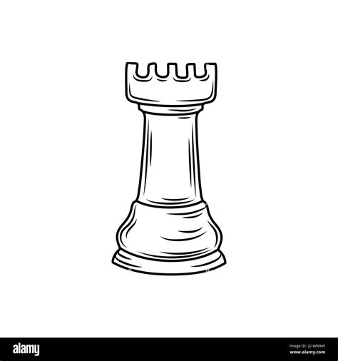 Hand-drawn sketch of Rook chess piece on a white background. Chess ...