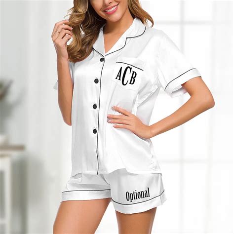 Monogrammed Button Up Satin Pajama Set Personalized Brides