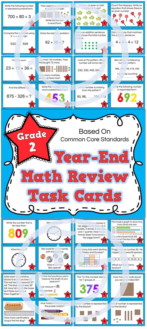 Grade 2 Math Review Task Cards 2nd Grade Math Summer School Math