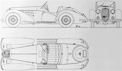 Alfa Romeo 8C 2900B 1938 Blueprint - Download free blueprint for 3D modeling