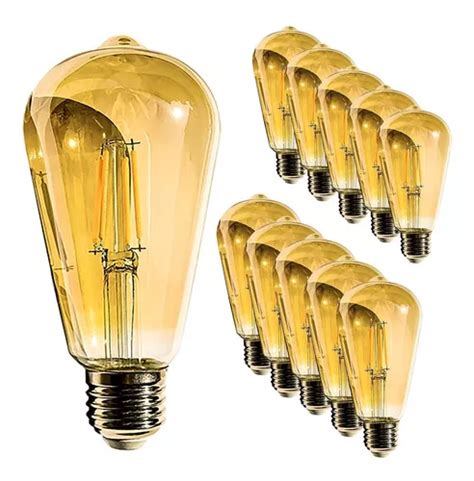 Kit 10 Lâmpadas Filamento Led Retrô Vintage 4w Quente St64