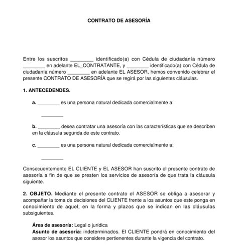 Contrato de Asesoría Modelo Ejemplo Word y PDF