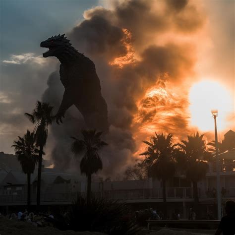 Godzilla Fait Des Ravages Monstrueux Dans Une Ville Californienne Image