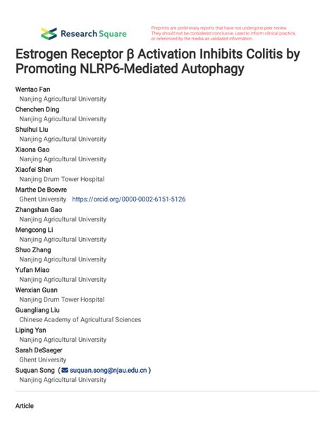 Pdf Estrogen Receptor β Activation Inhibits Colitis By Promoting