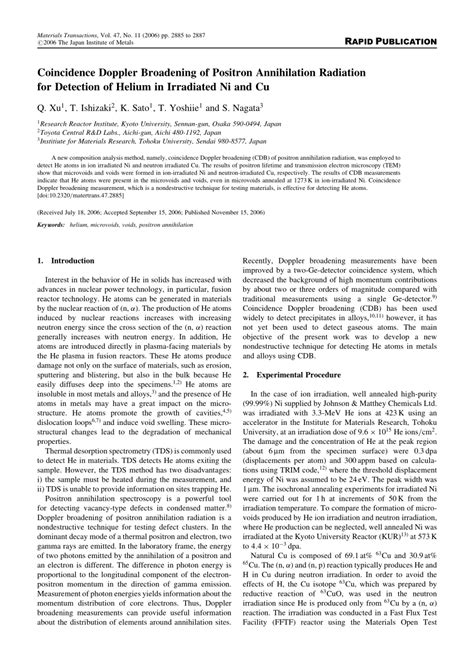 Pdf Coincidence Doppler Broadening Of Positron Annihilation Radiation