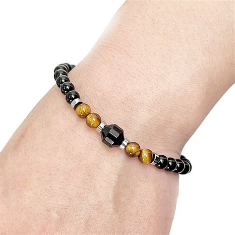 Men S Black Obsidian Tiger Eye Bracelet The Green Crystal