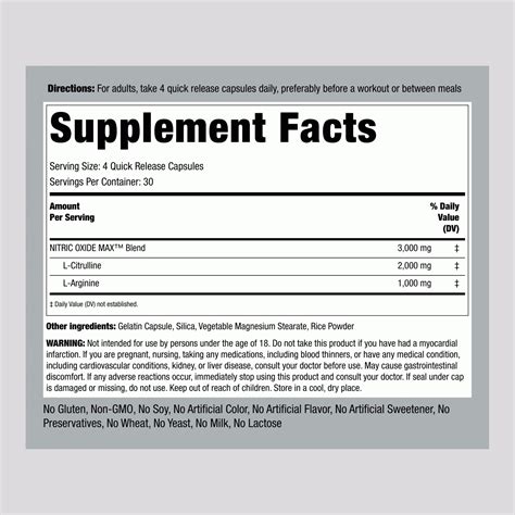 Nitric Oxide Max, 3000 mg (per serving), 120 Quick Release Capsules, 2