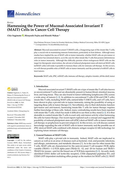 PDF Harnessing The Power Of Mucosal Associated Invariant T MAIT