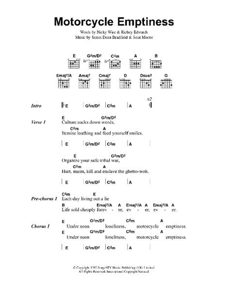 Motorcycle Emptiness by Manic Street Preachers - Guitar Chords/Lyrics ...