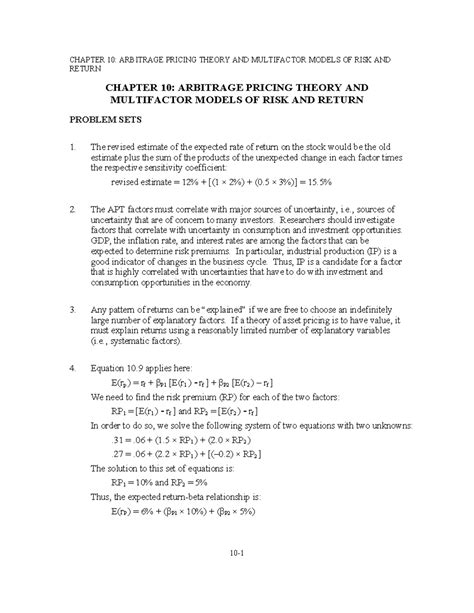 Chap010 ádasd RETURN CHAPTER 10 ARBITRAGE PRICING THEORY AND