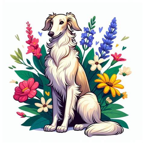 Premium Vector Cute Borzoi Dog Cartoon Vector Style White Background