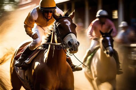 Ai Gerou Jockey Montando Um Cavalo Em Uma Corrida Ilustra O Stock