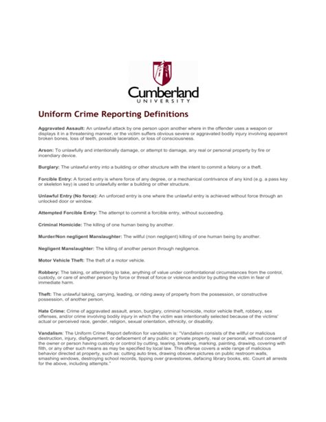 Uniform Crime Reporting Definitions