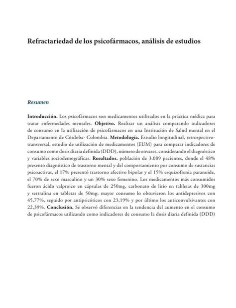 Refractariedad de los psicofármacos análisis de estudios Medicina y