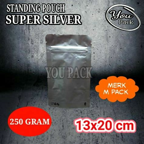 Jual Standing Pouch Super Silver Gram Zipper Kemasan Kopi Bubuk