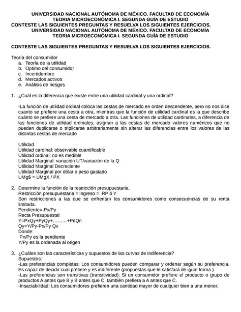 Segunda GUIA DE Micero GUIA PARA EXAMEN DE MICROECONOMIA