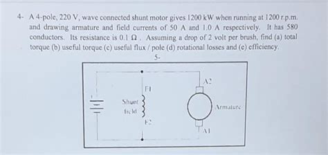 Solved 4 A4 Pole 220 V Wave Connected Shunt Motor Gives Chegg