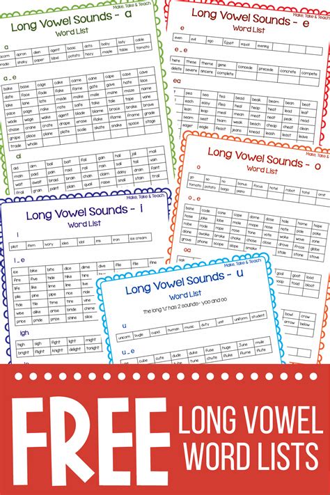 Free Long Vowel Spelling Word Lists Make Take And Teach