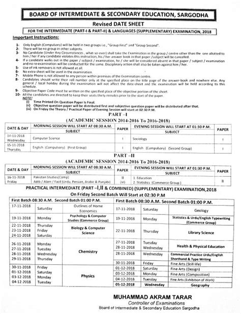 Bise Gujranwala Board Date Sheet 2025 Matric Part 1 2 Ssc 9th And 10th Annual And Supply Classes