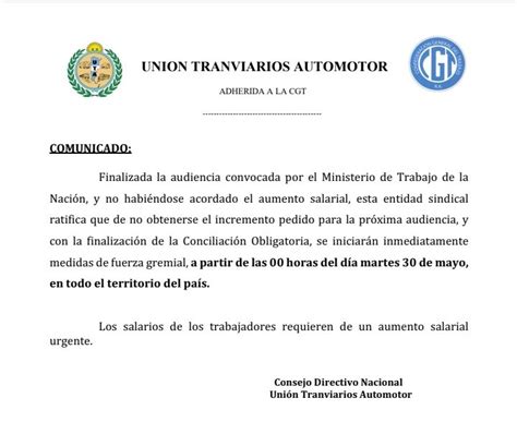 Solo Tránsito on Twitter La Uta anunció un paro para el 30 de mayo