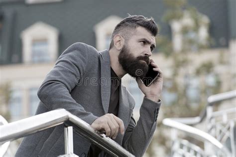 Mobile Is Lifestyle Project Manager Use Mobile Device Outdoor Bearded