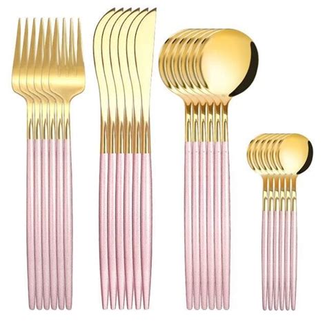 MENAGERE 24 Pcs Pink China Couverts En Acier Inoxydable Pour Vaisselle