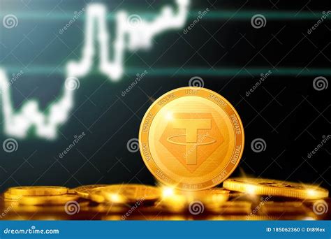 TETHER USDT Cryptocurrency; TETHER Golden Coin on the Background of the Chart Stock Illustration ...