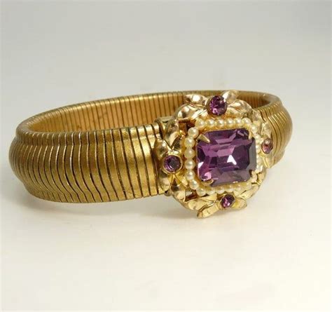 1940s Coro Stretch Bracelet Amethyst Rhinestone Pearl Etsy