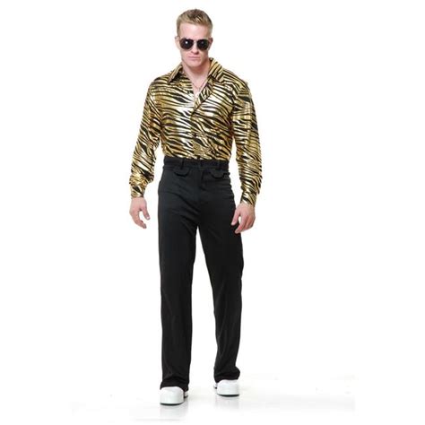 Charades 409087 Mens Zebra Print Disco Shirt Gold Extra Small Michaels