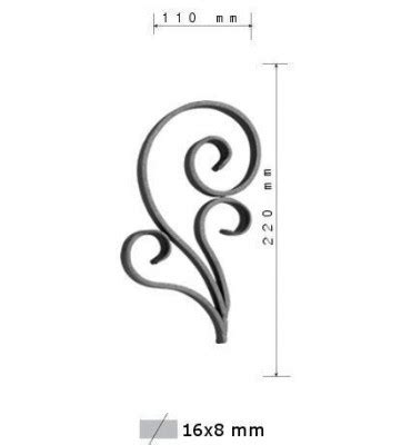 VOLUTE LISSE PATTE D OIE 220x110 Section 16x8 ACIER FER FORGE Ref