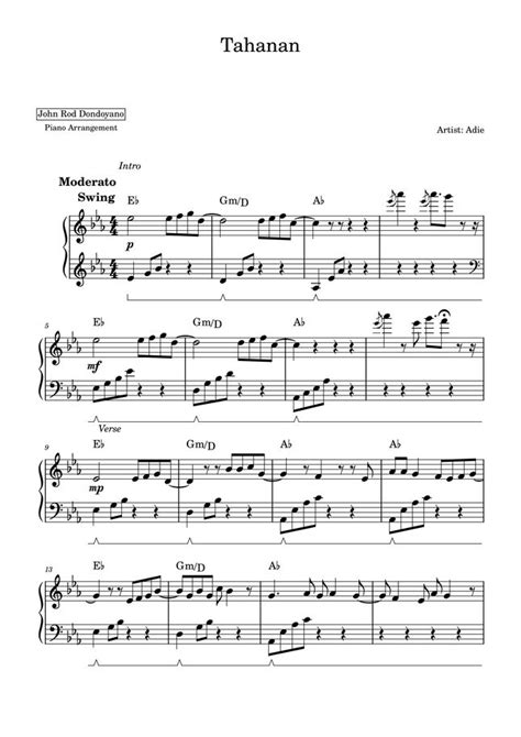 Adie - Tahanan (PIANO SHEET) by John Rod Dondoyano Sheet Music