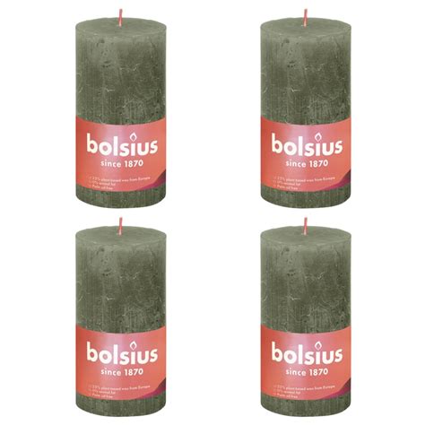 Bougies Pilier Rustiques Shine Pcs X Mm Vert Olive Bolsius