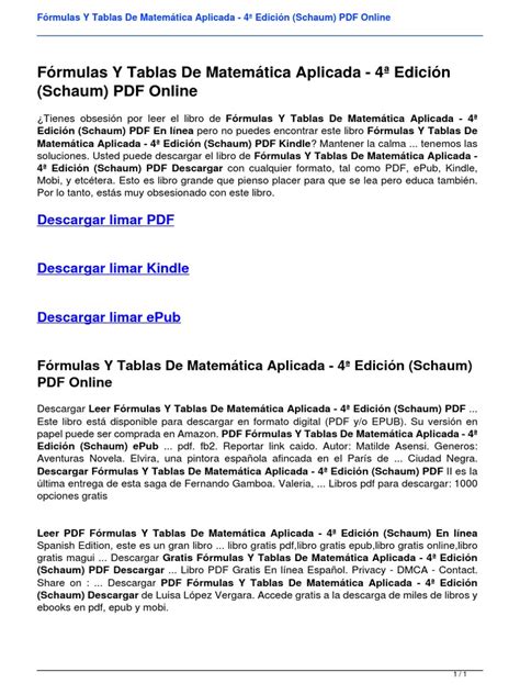 Formulas Y Tablas De Matematica Aplicada 4a Edicion Schaum 6071511453 Pdf Amazon Kindle E