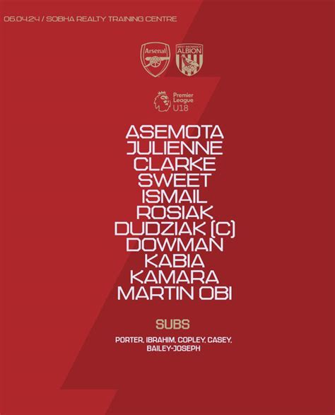 U Lineup Vs West Brom R Gunners