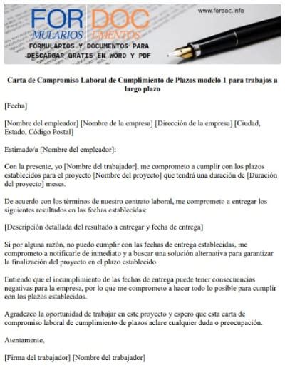 Carta De Compromiso Laboral De Cumplimiento De Plazos