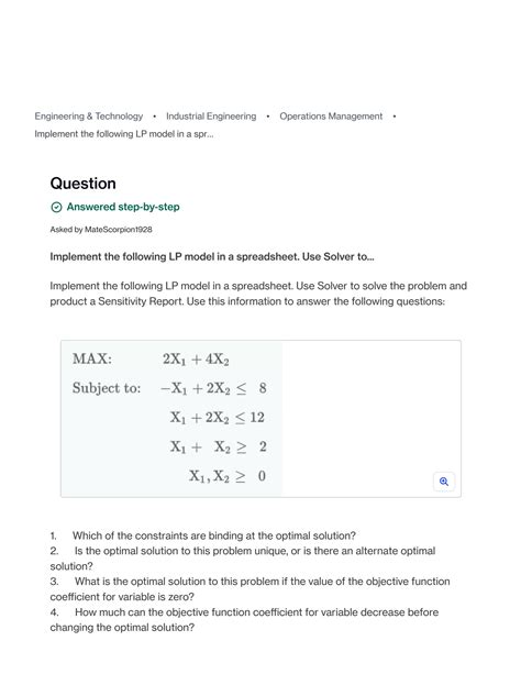 Solution Solved Implement The Following Lp Model In A Spreadsheet Use