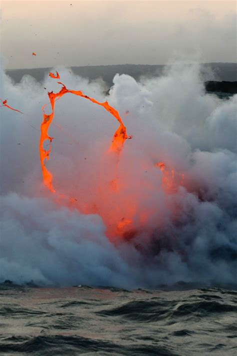 Kilauea Volcano Lava Flow Spitting Into The Air And Ocean By Slworking2