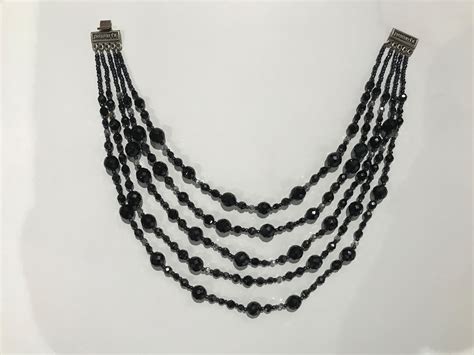 Vintage R J Graziano Multi Strand Black Glass Bead Bib Necklace For