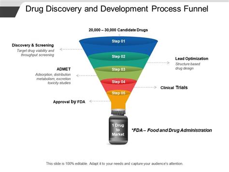 Drug Discovery And Development Process Funnel Presentation Graphics