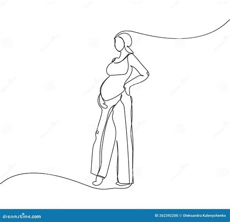 Femme Enceinte En Pleine Croissance Une Ligne Art Dessin Continu De La