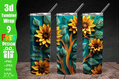 3d Sunflowers 20 Oz Skinny Tumbler Wrap Graphic By Qasimgraphic1 · Creative Fabrica