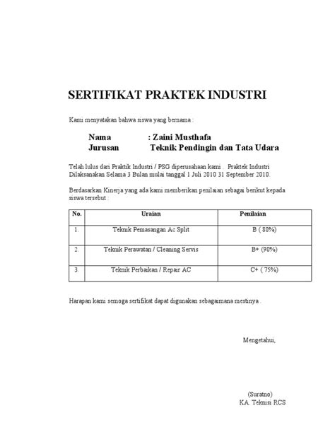 Sertifikat Praktek Industri Pdf