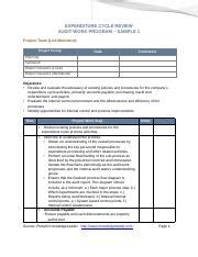 Expenditure Cycle Audit Work Program Docx Expenditure Cycle Review