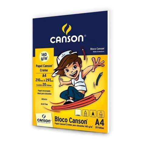 Bloco Desenho Linha Infantil Creme A4 140g m² 20 Folhas Canson