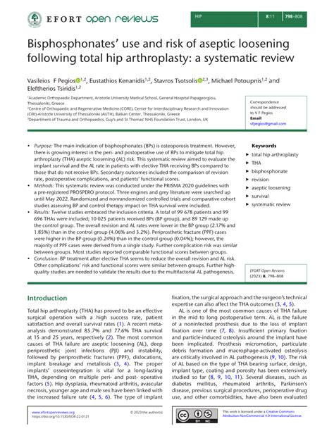 Pdf Bisphosphonates’ Use And Risk Of Aseptic Loosening Following Total Hip Arthroplasty A