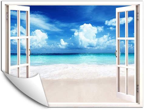 IDEA4WALL Wall Murals Fake White Window With Blue Sky Removable